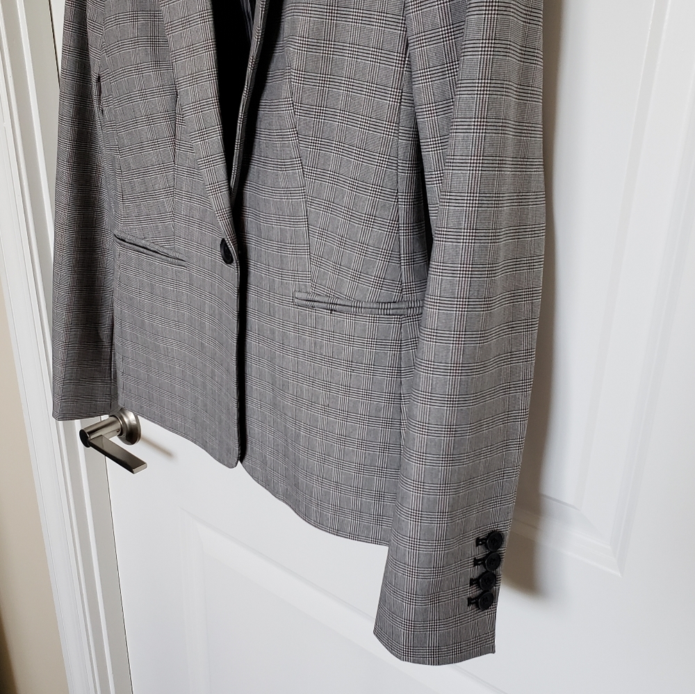Express Gray Mini-Check Plaid One-Button Blazer - Picture 6 of 10